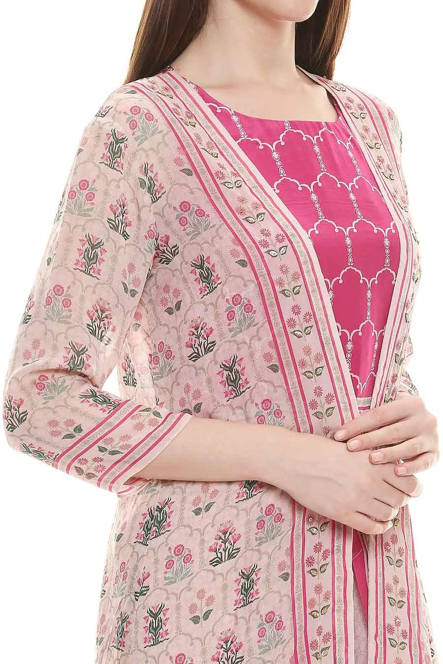 Pink Top & Dhoti Pant With Jacket (Set of 3)