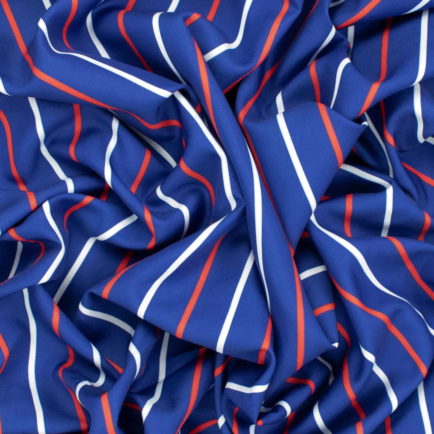 Printed Crepe Design-6 Red & White Stripes on Royal Blue