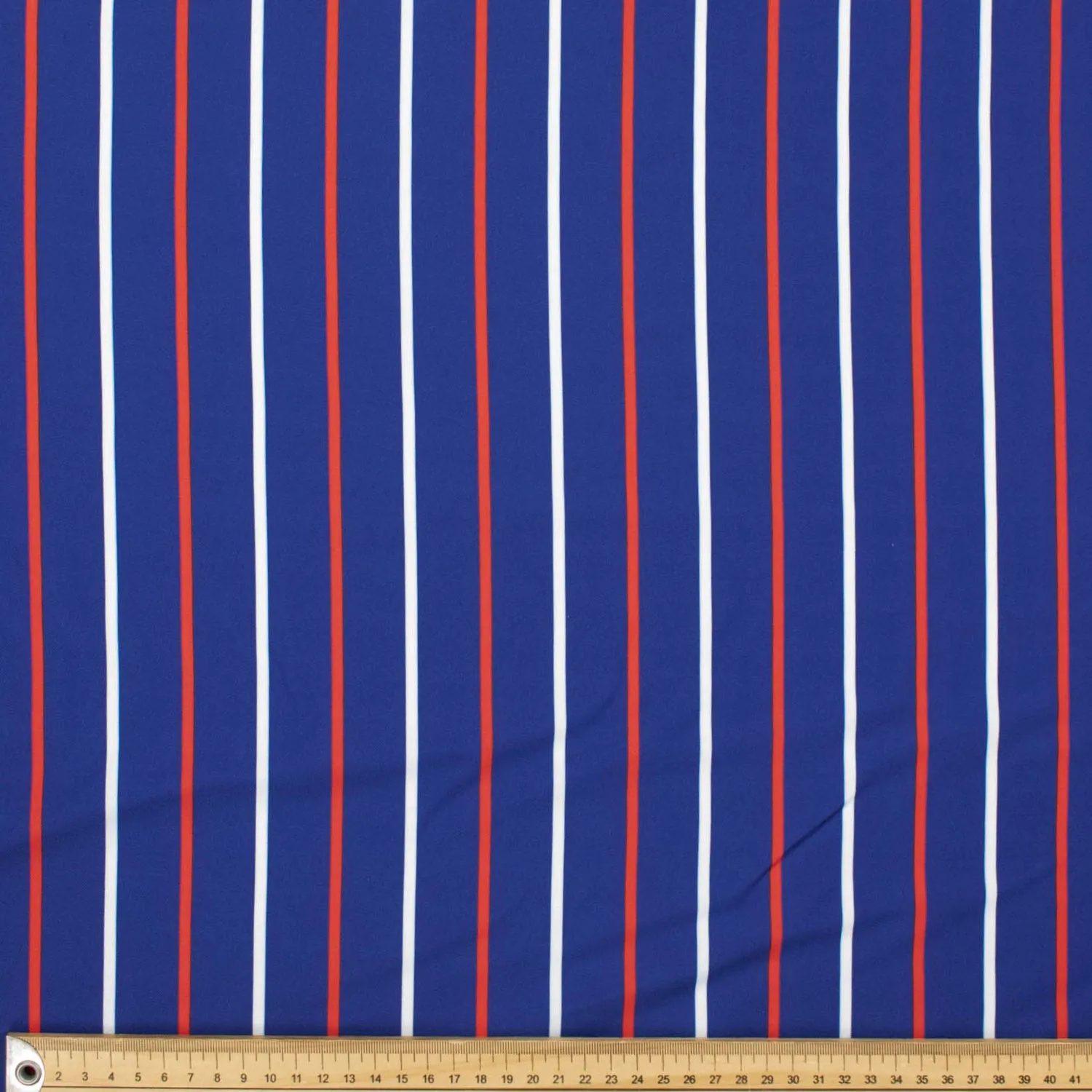 Printed Crepe Design-6 Red & White Stripes on Royal Blue