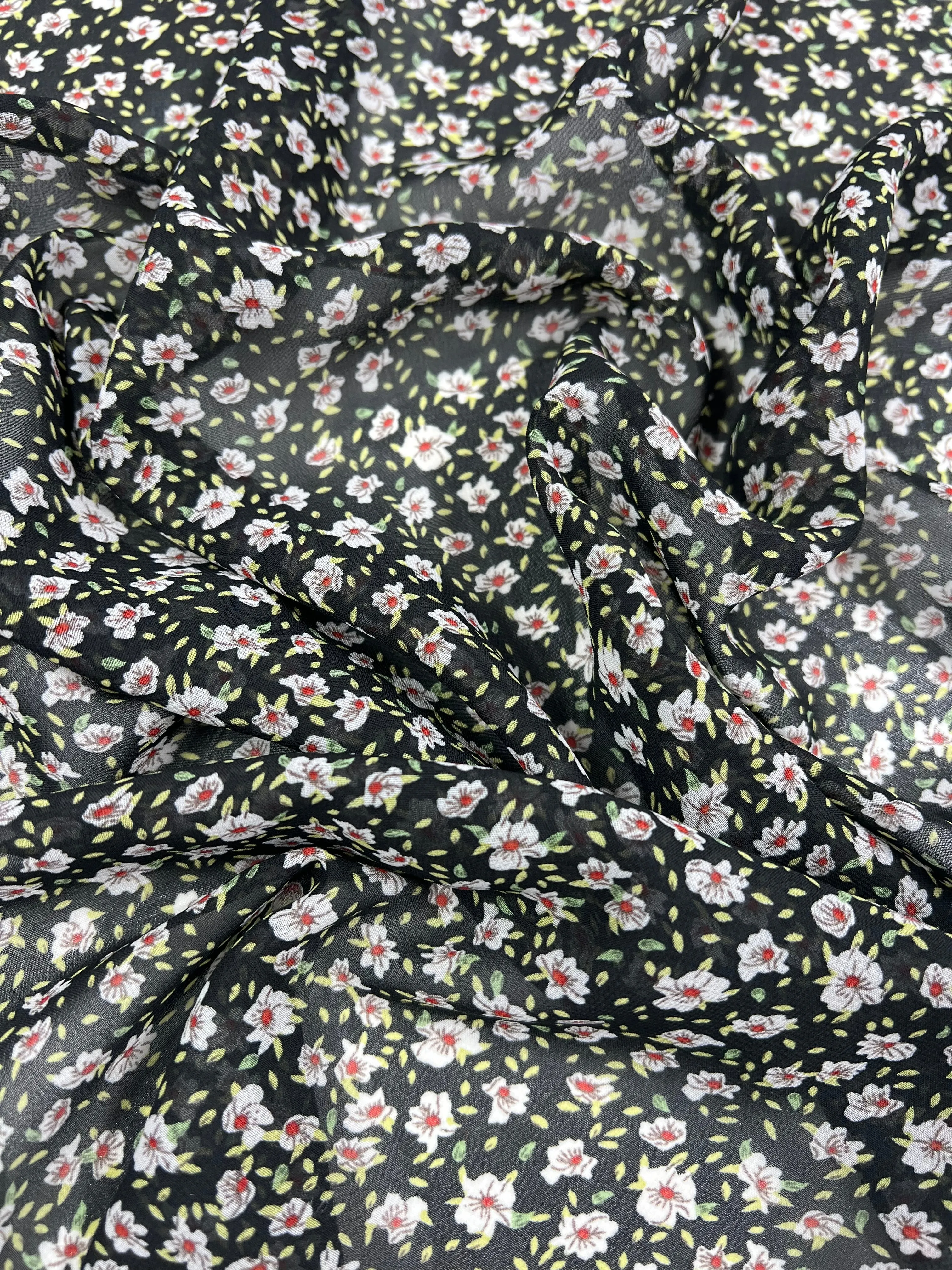 Printed Georgette - Dark Blooming Seeds - 150cm