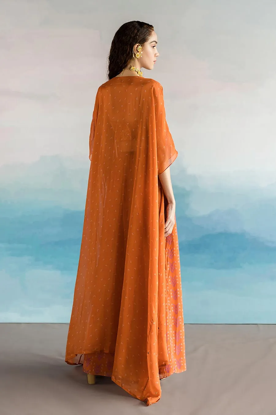 Rust Floral Print Shrug And Palazzo Set