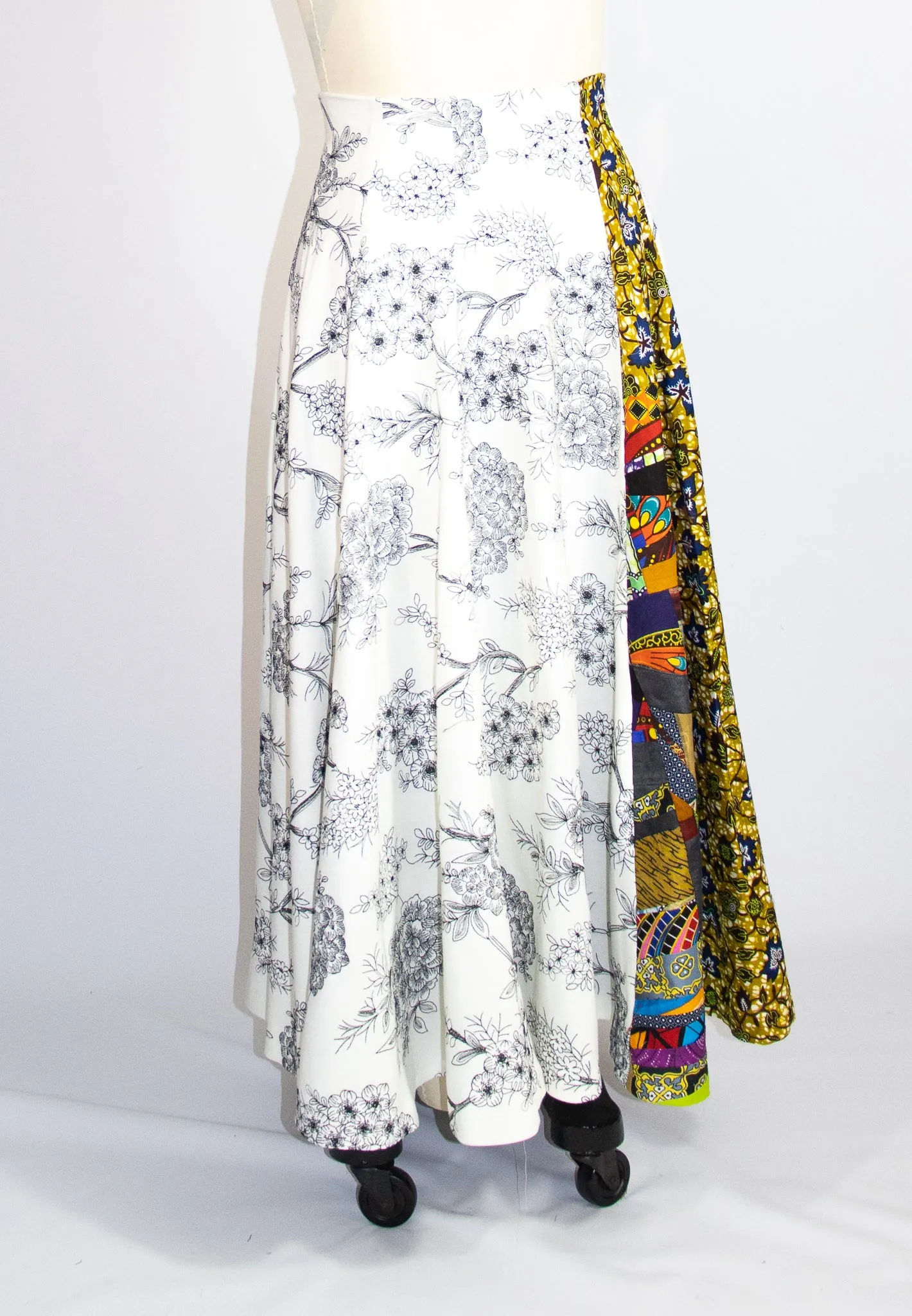 Skirt with Black Embroidered Flowers