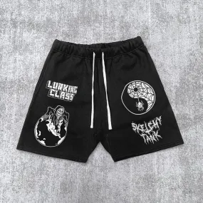 Skull print track shorts