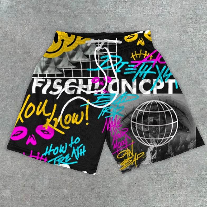 Statement street print track shorts