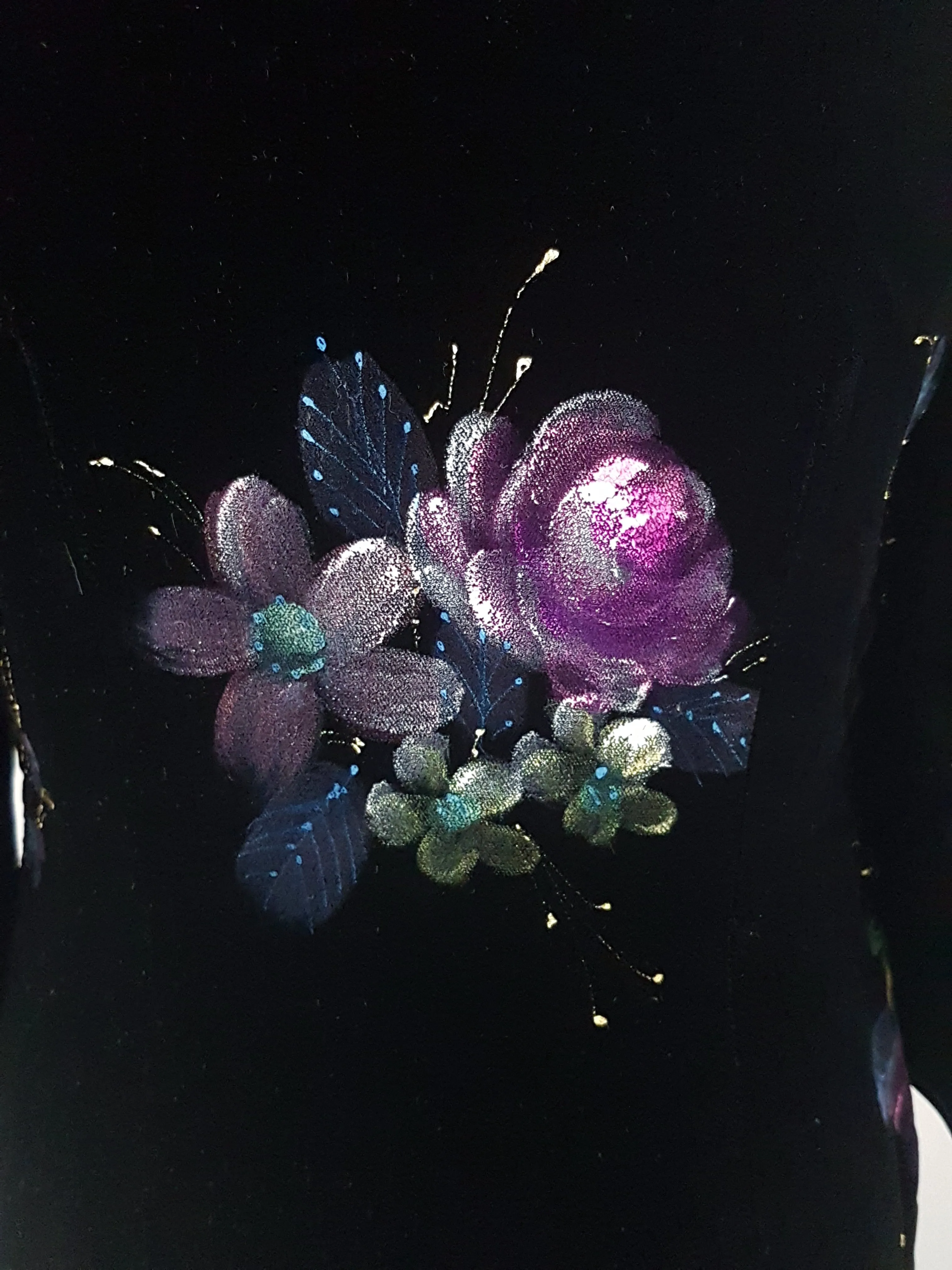 Vintage 1950's | Hand Painted Black Velvet Floral Cheongsam Qipao Dress