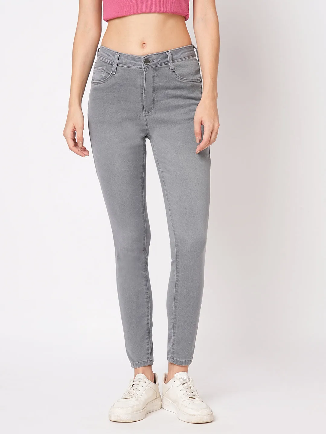 Women Grey High-Rise Skinny Jeans