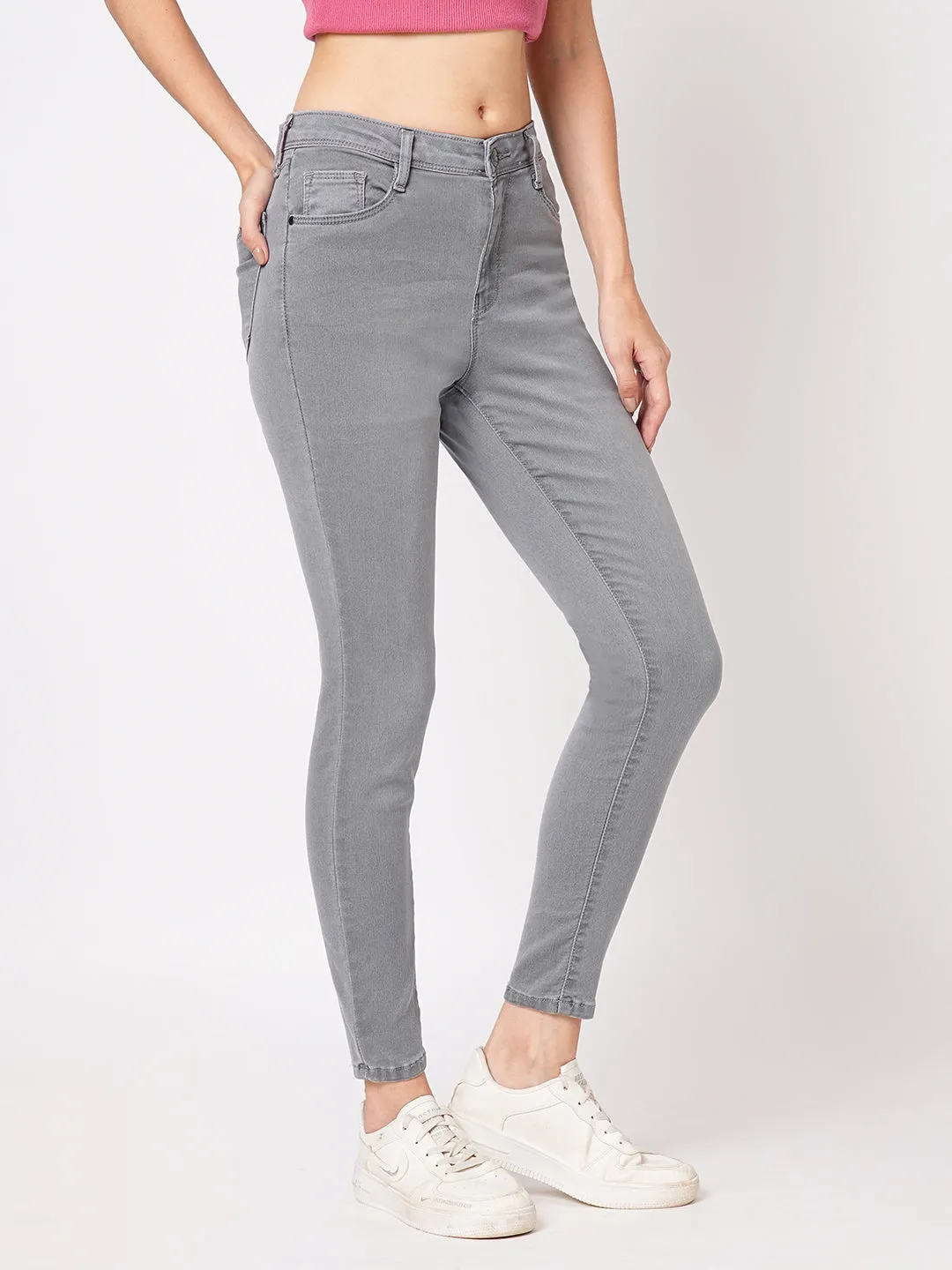 Women Grey High-Rise Skinny Jeans