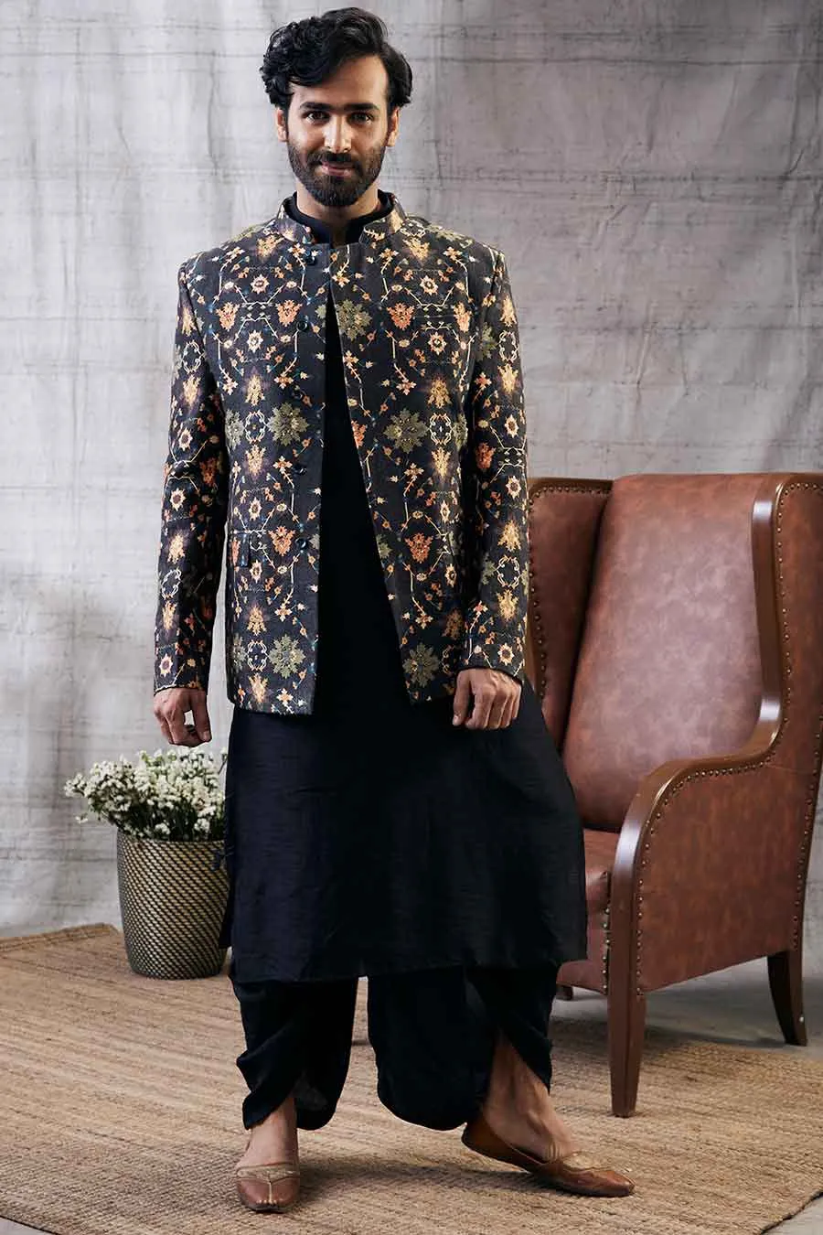 Zahra Printed Jacket With Dhoti Set